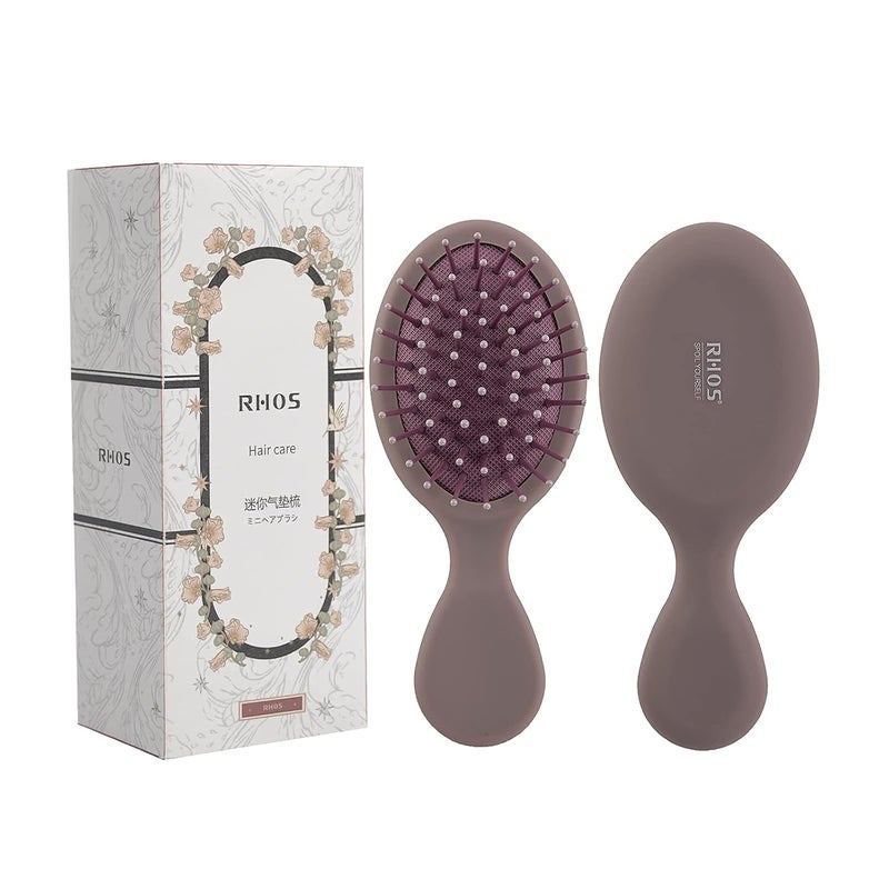 RHOS Mini Hair Brush for Women,Men and Kids-Travel Size Hair Brush for Purse,Pocket,backpack-Small Cushion Paddle Brush with Soft Bristles-Mini Detangler Brush for All Hair Types(1 Pack-Purple) - Image 1